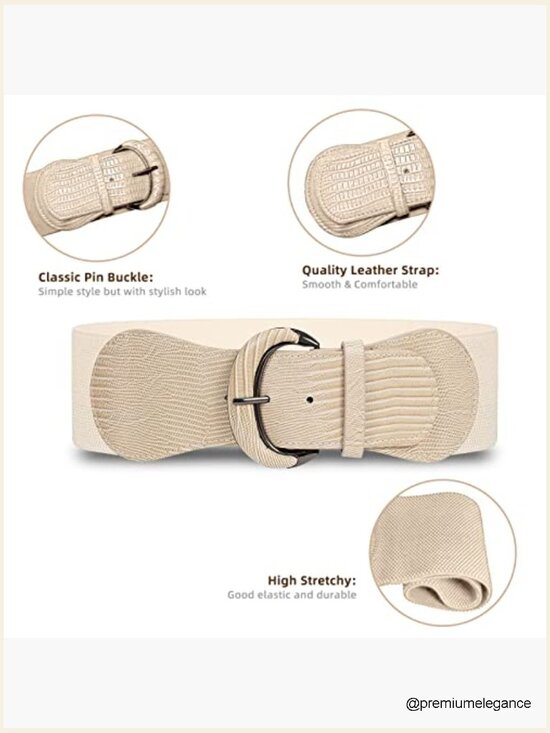 3-Piece Wide Elastic Dress Belts PU Leather Stretchy Vintage Waistband main image 3